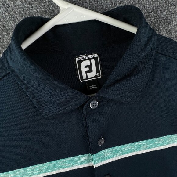 Footjoy FJ Golf Polo Shirt Men XL Athletic Fit Blue Stripe Performance Stretch - Picture 7 of 15